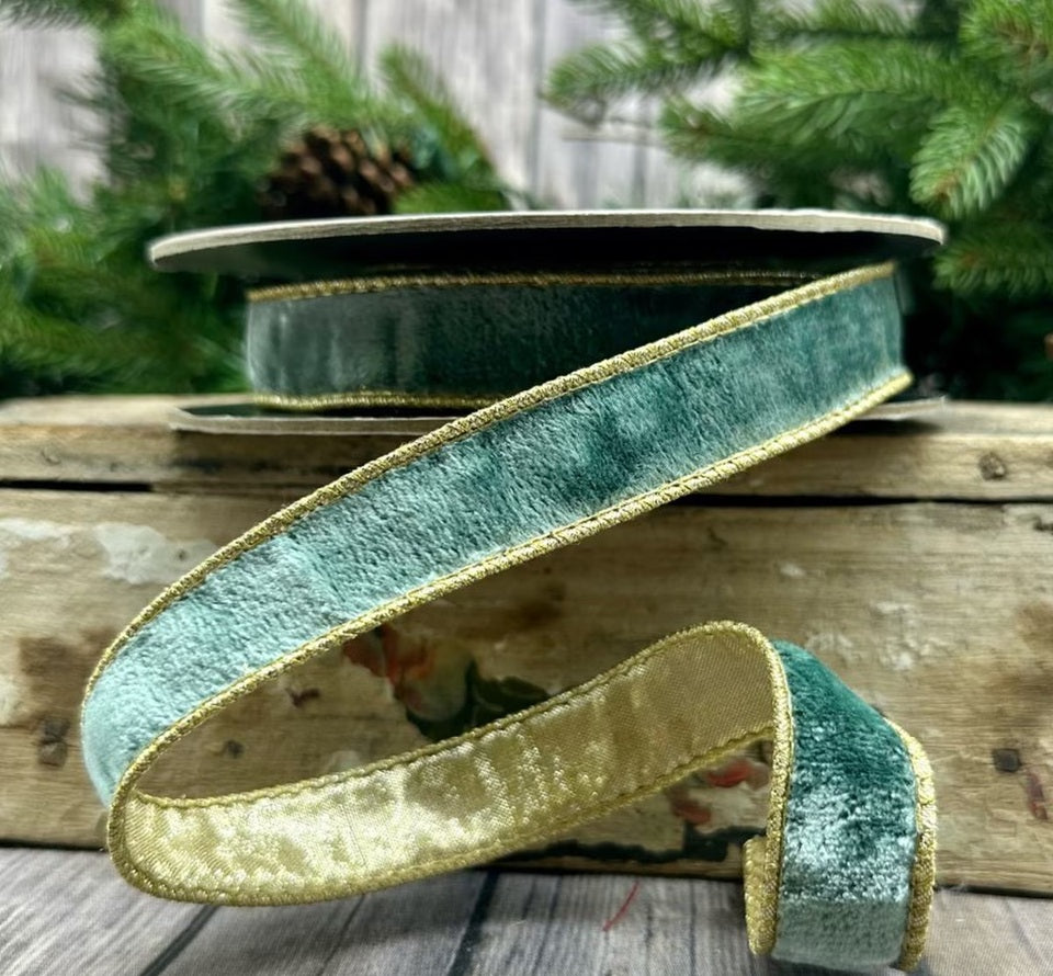 Celadon Gold Velvet 1" x 10yds