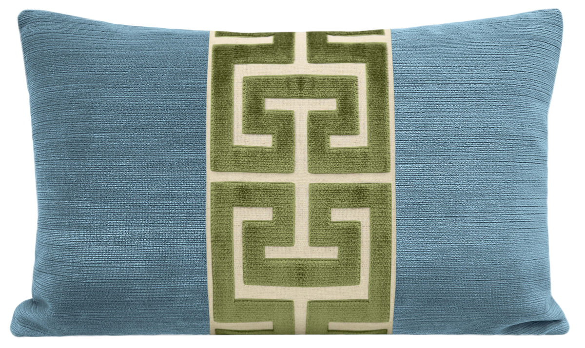 Chambray & Olive Greek Key Lumbar Pillow