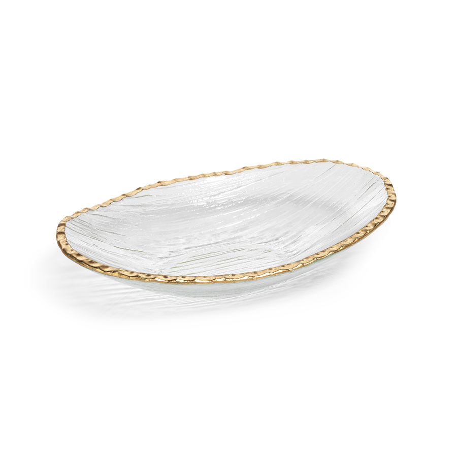 Large Clear & Jagged Gold Rim Bowl