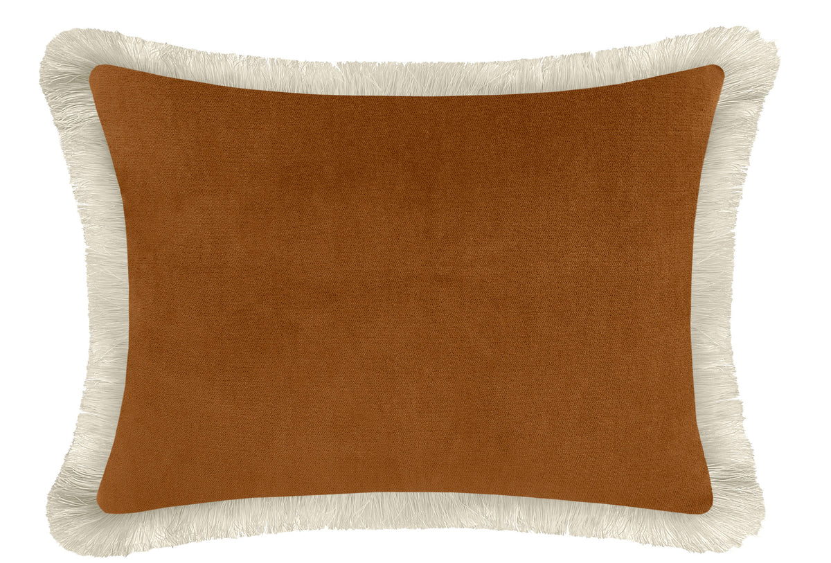 Cognac Mini Velvet & Fringe Pillow