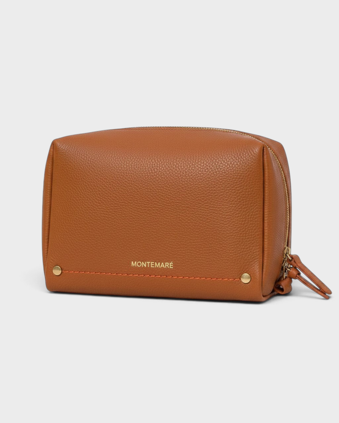 Pebbled Cognac Standing Toiletry Case