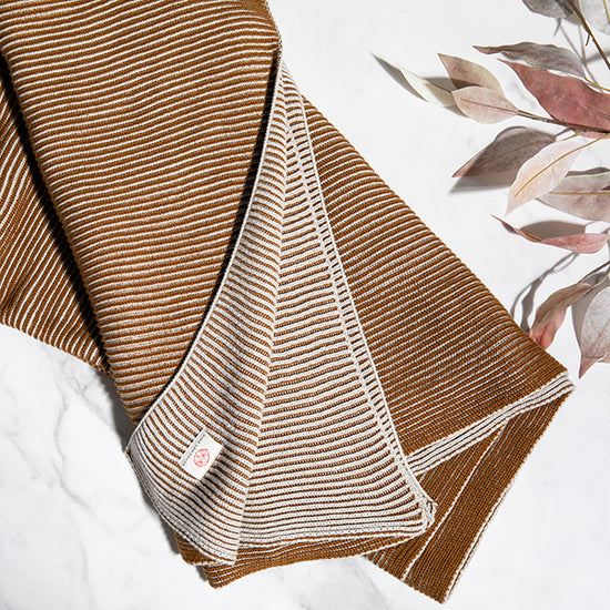 Copper Ribbed Cotton Knit Throw Blanket