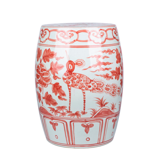 Coral Red Bird Village Stool
