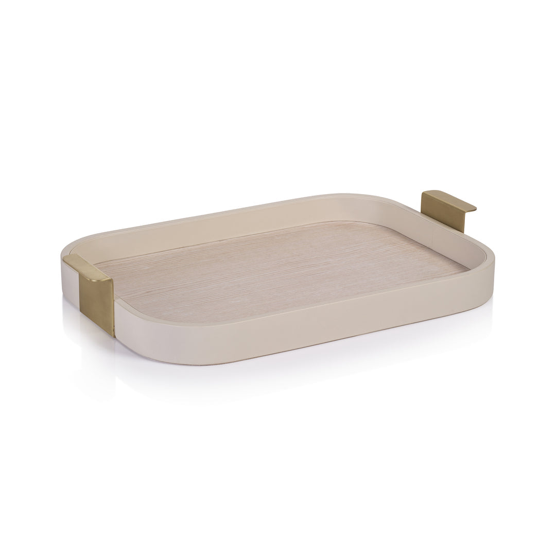 20" Cream with Gold Handles Leather Tray