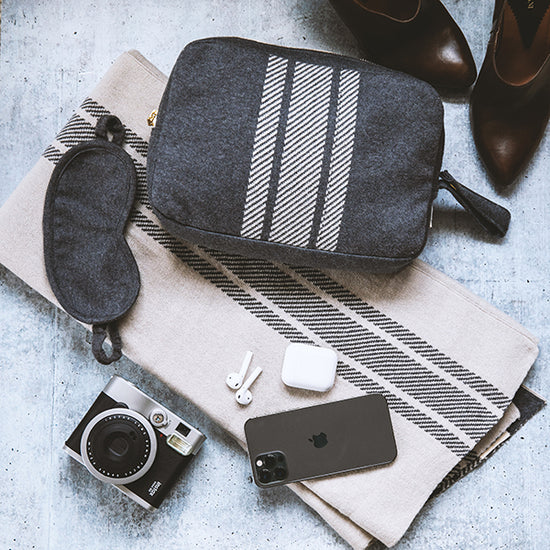 Dark Gray Stripe Travel Blanket & Eye Mask Set