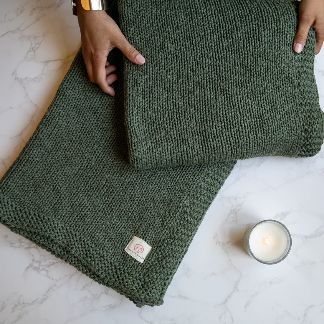 Dark Green Cotton Knit Throw Blanket