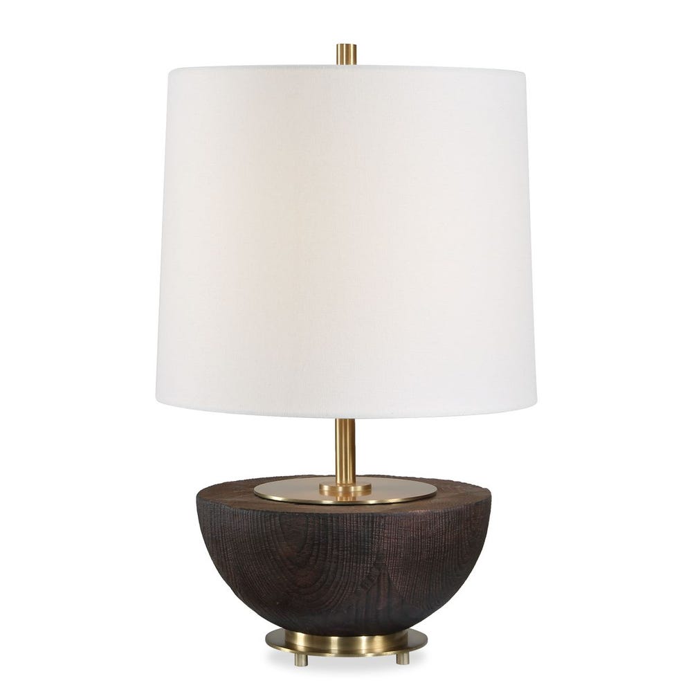 Round Mahogany & Brass Lamp