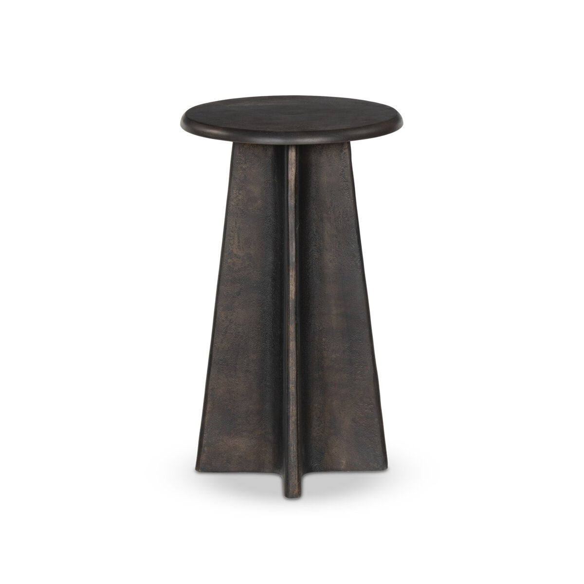 Round Distressed Bronze End Table