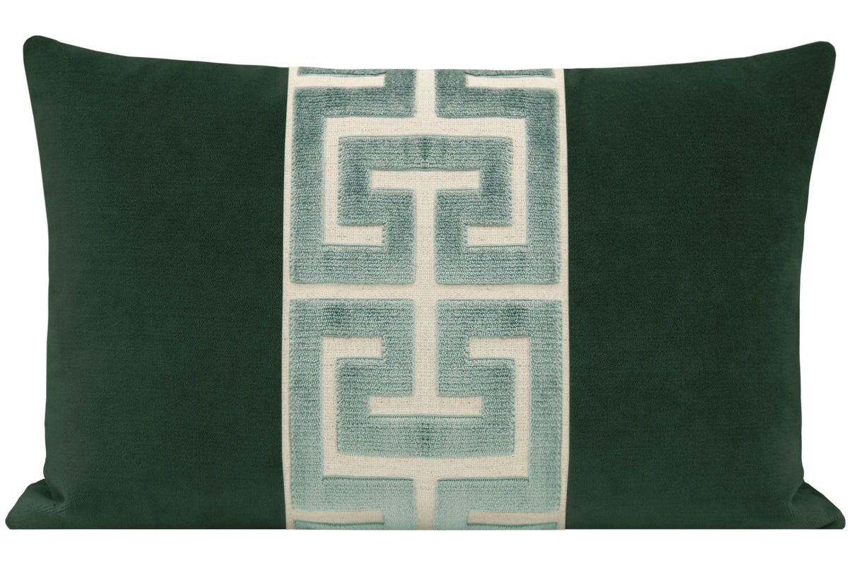 Emerald & Blue Greek Trim Lumbar Pillow