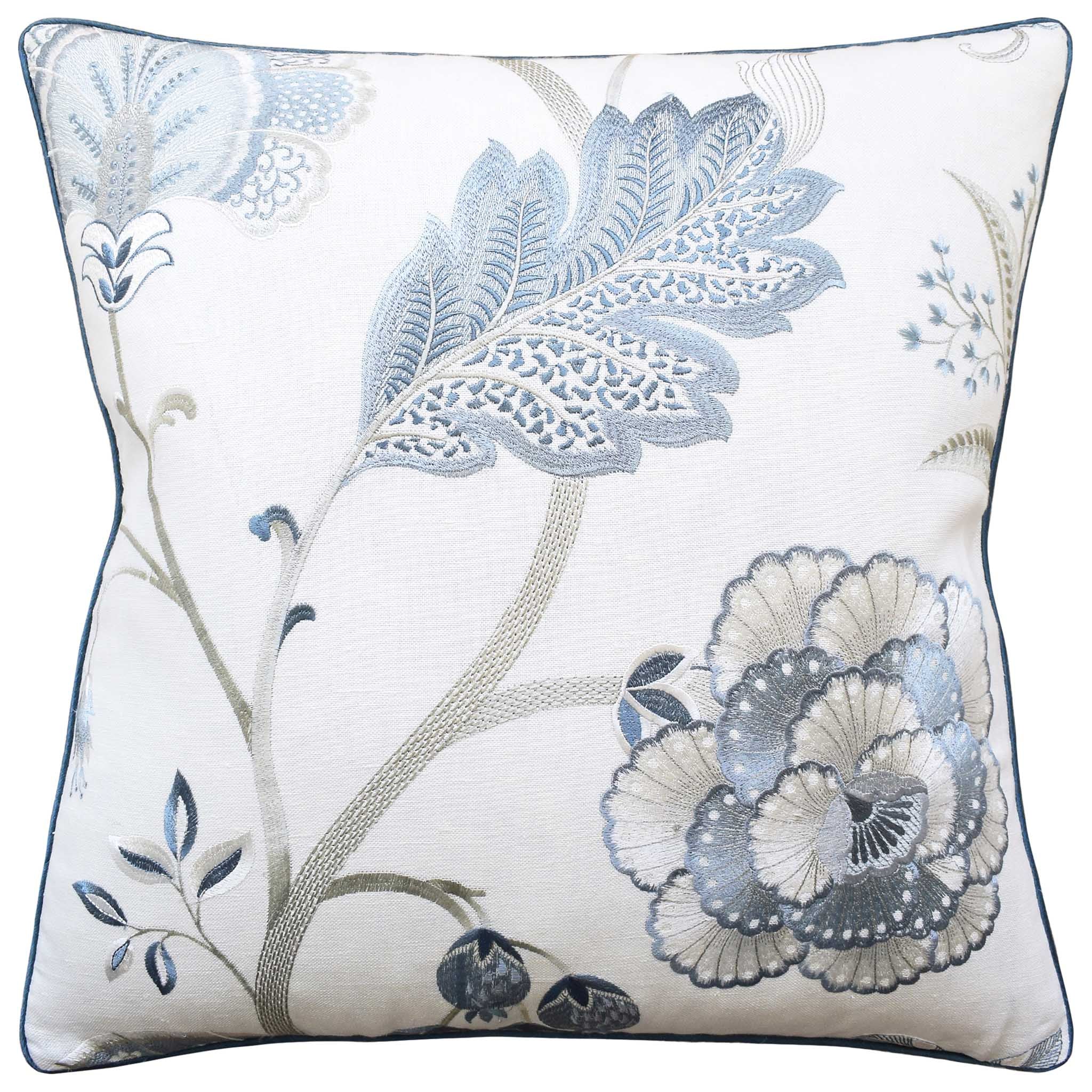 Frost Floral Embroidery Pillow 22x22