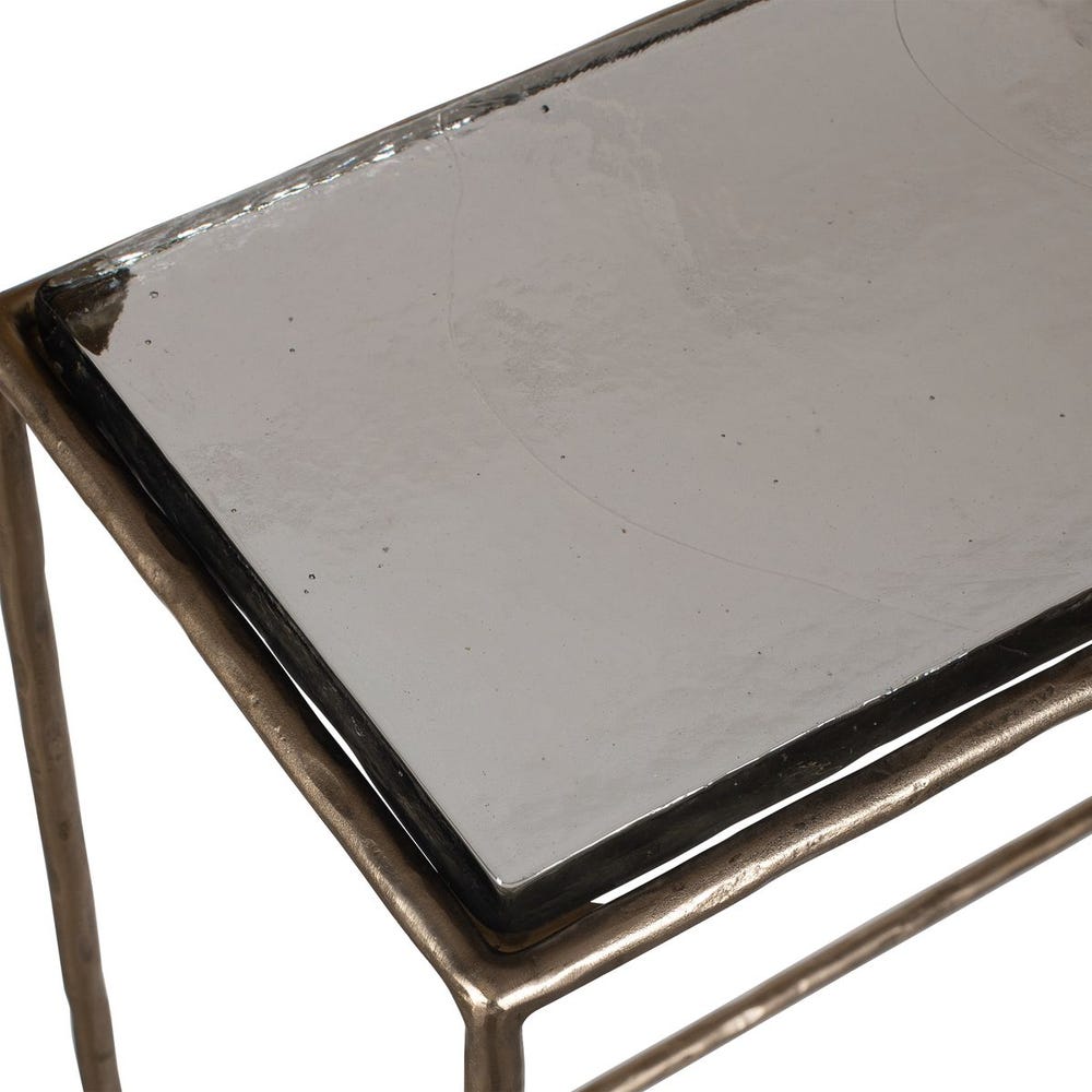 Glass & Hammered Brass Console Table