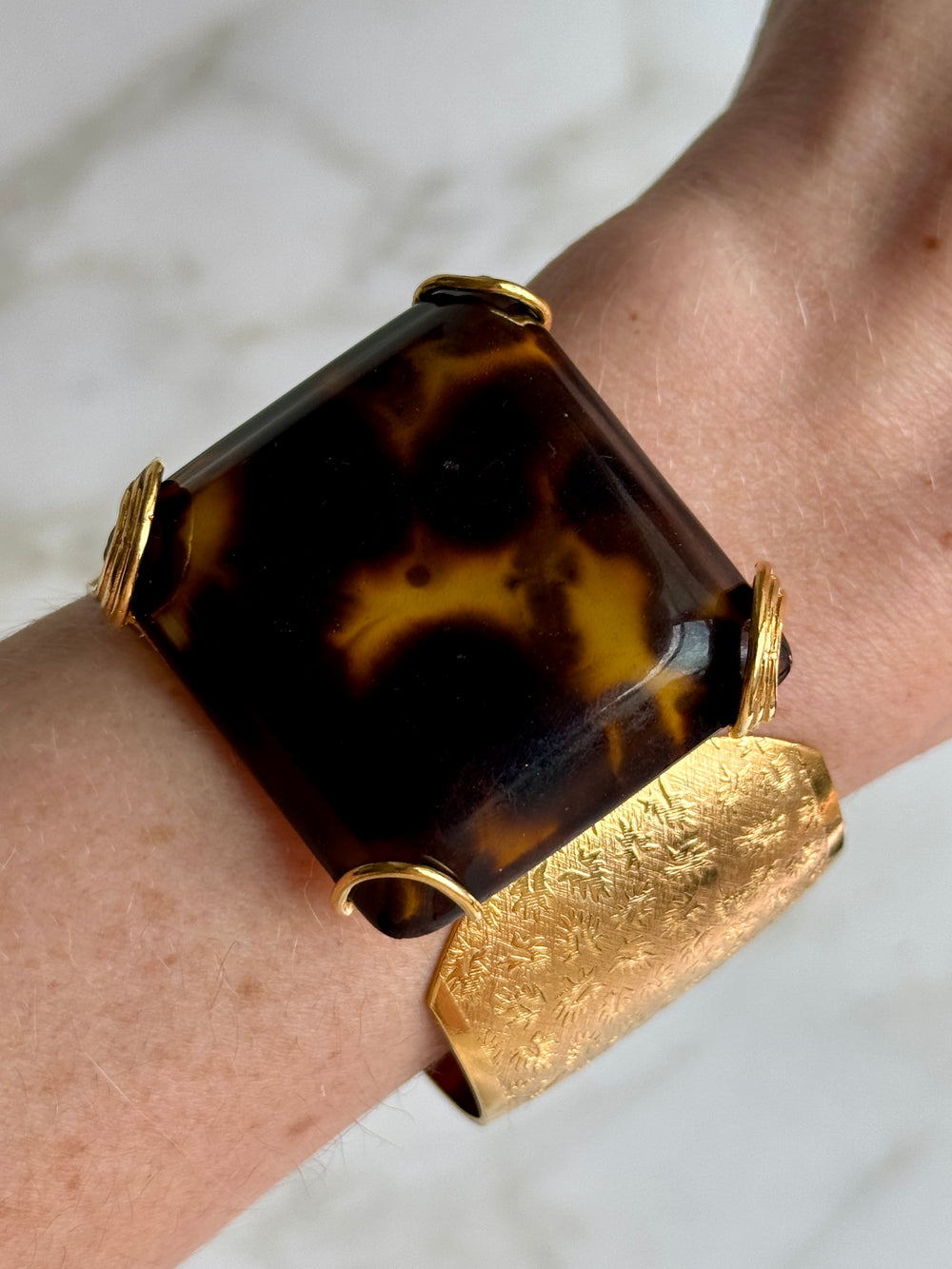 Gold Cuff with Tortoiseshell Accent