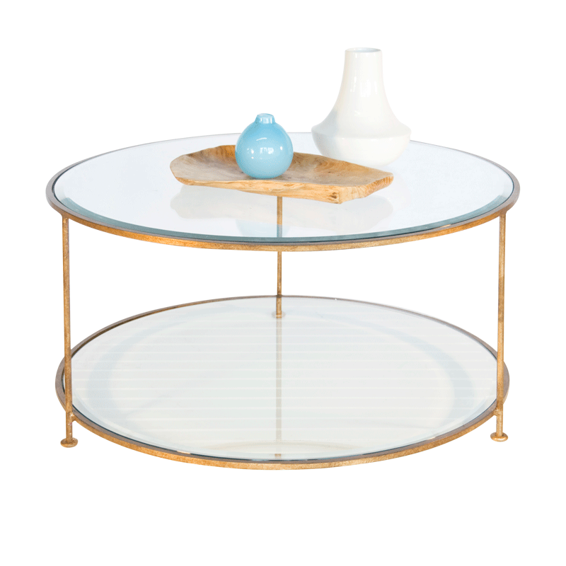 2 Tier Gold & Glass Round Table