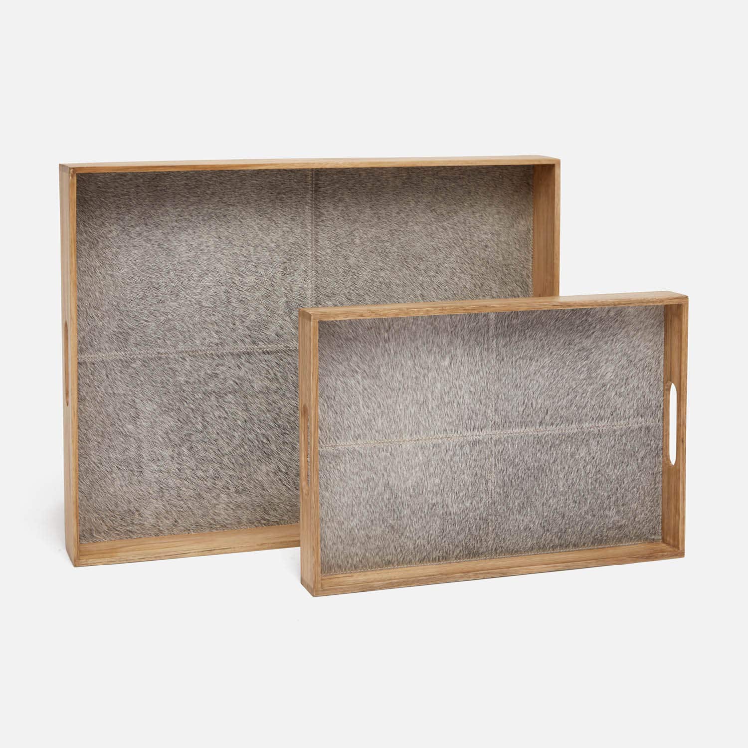 Small Gray Hide & Teak Tray