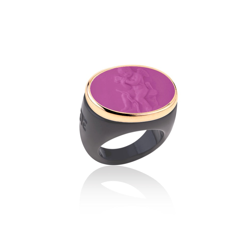 L Grey & Violet Cupid & Butterfly Ring