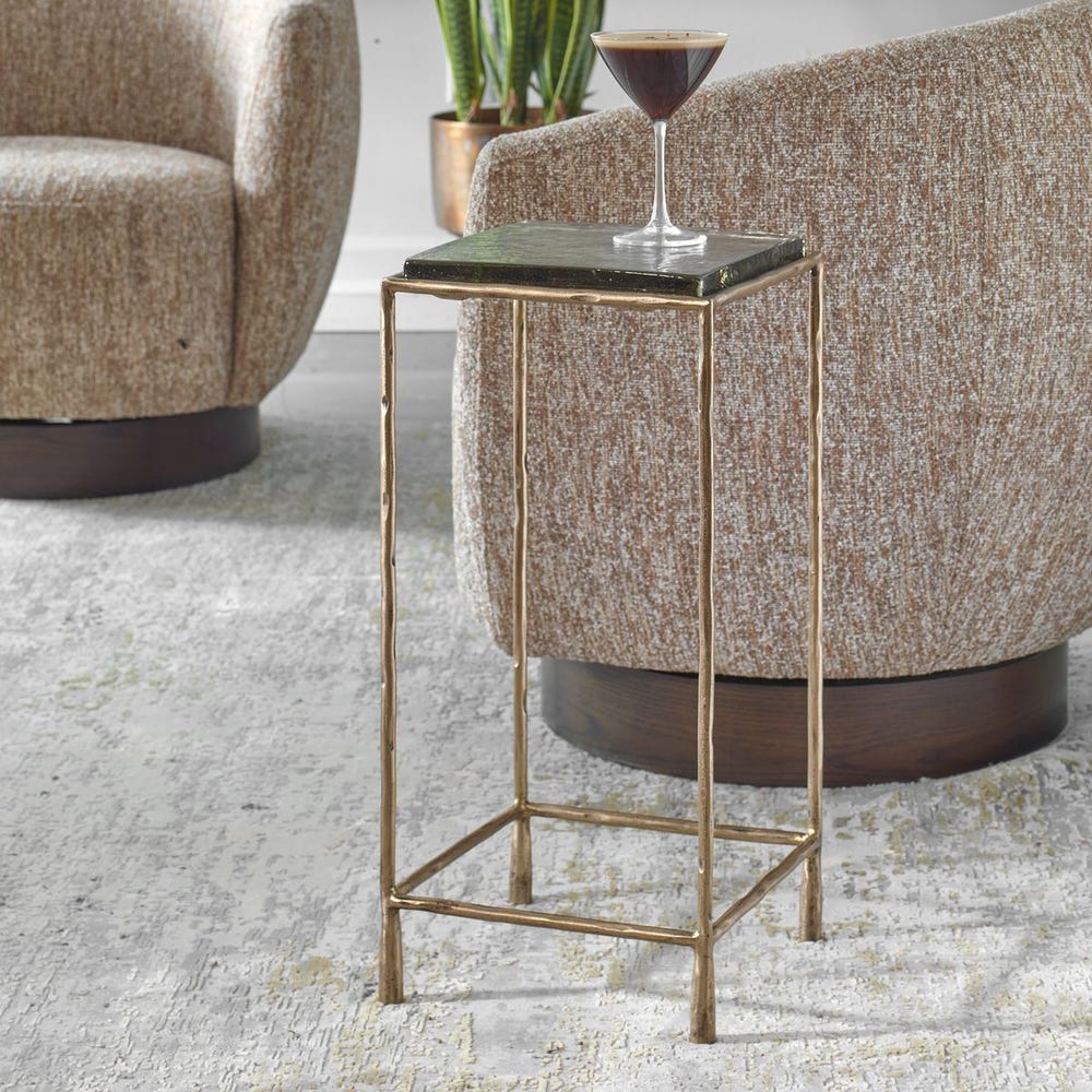 Hammered Gold & Glass Top Square Accent Table