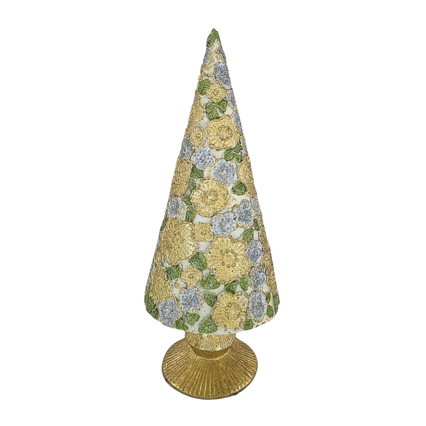 9" Ivory Beaded Petals Cone Tree