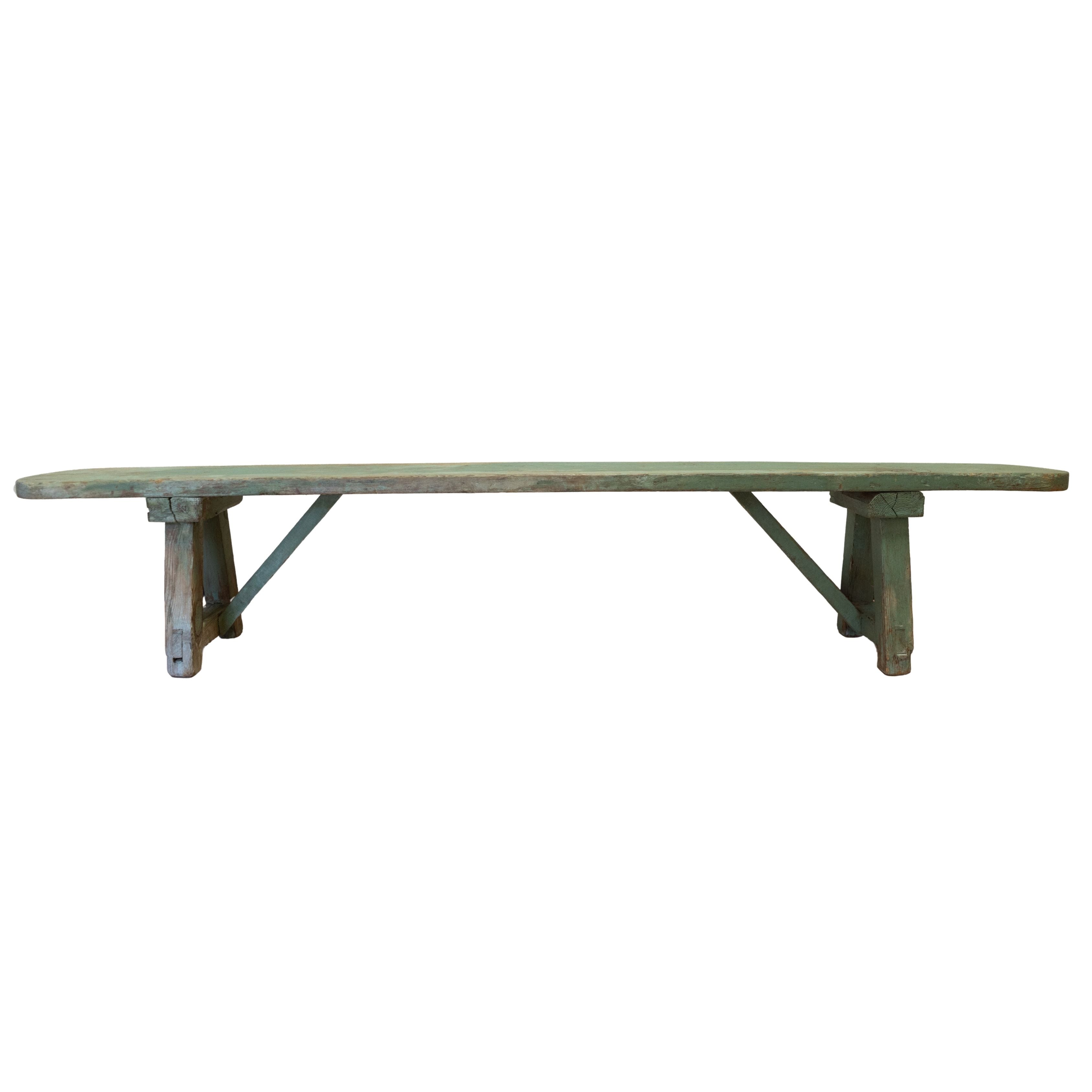 Blue-Painted Rustic Bench