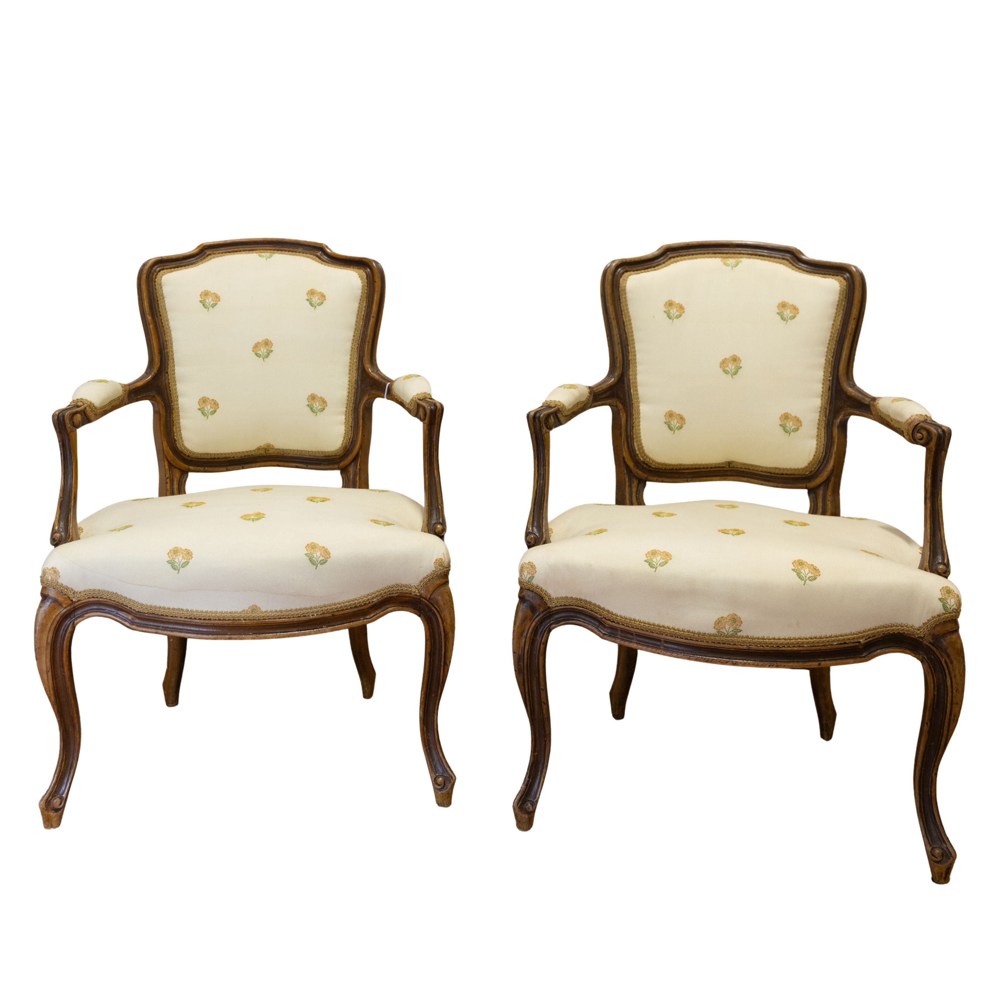 Pair of Louis XV-style Armchairs with floral fabric