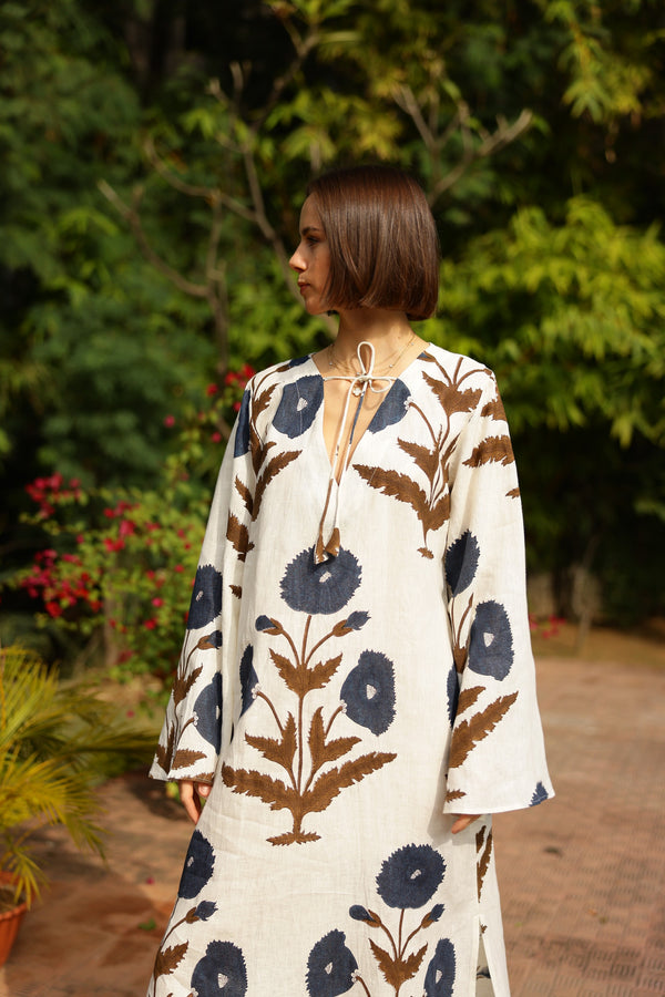 Khaki & Navy Flower Kaftan