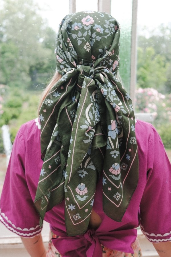 Khaki Secret Garden Cotton Bandana Scarf