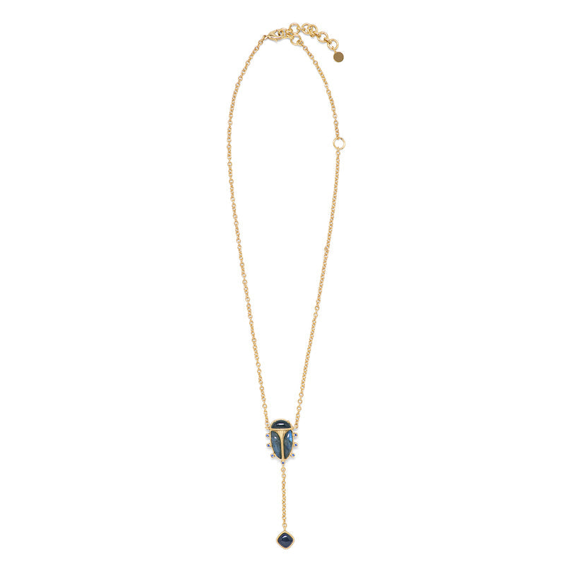 Labradorite & Agate Scarab Lariat Necklace