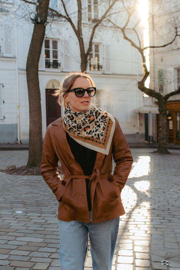 Leo Beige Camel Cotton Bandana Scarf