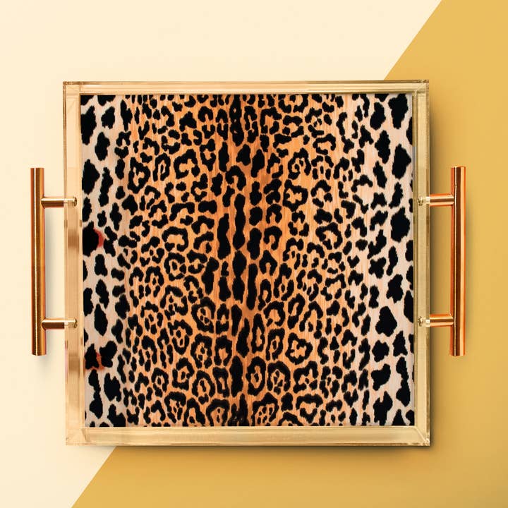 Large Leopard Print Tray with Handles