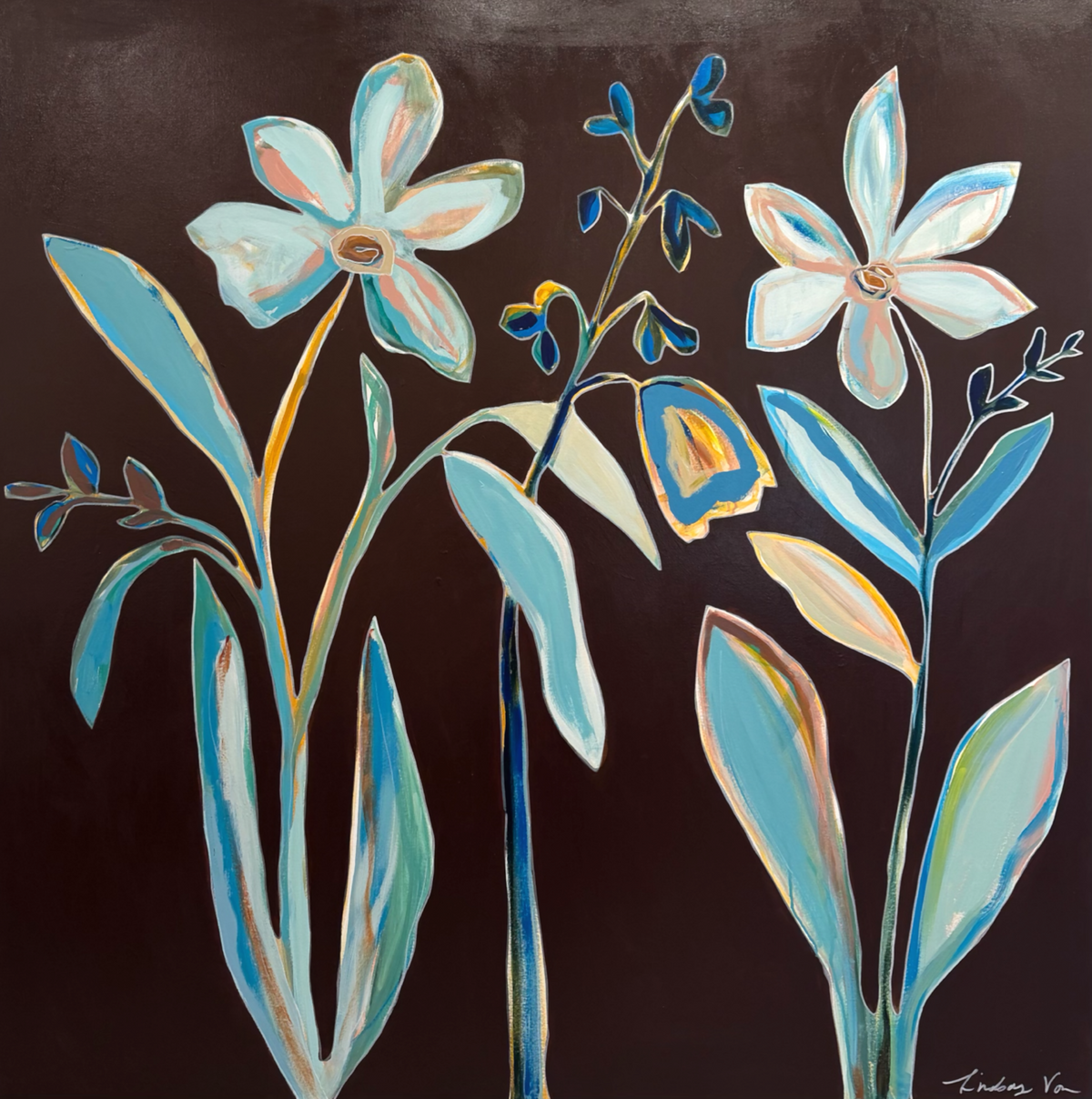 Lindsay Von - Brown Hibiscus Blooms (48 x 48)