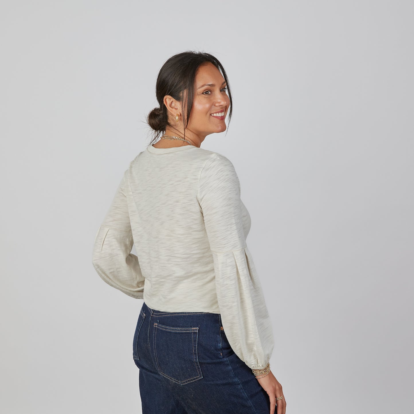 Linen English Popover Long Sleeve Top