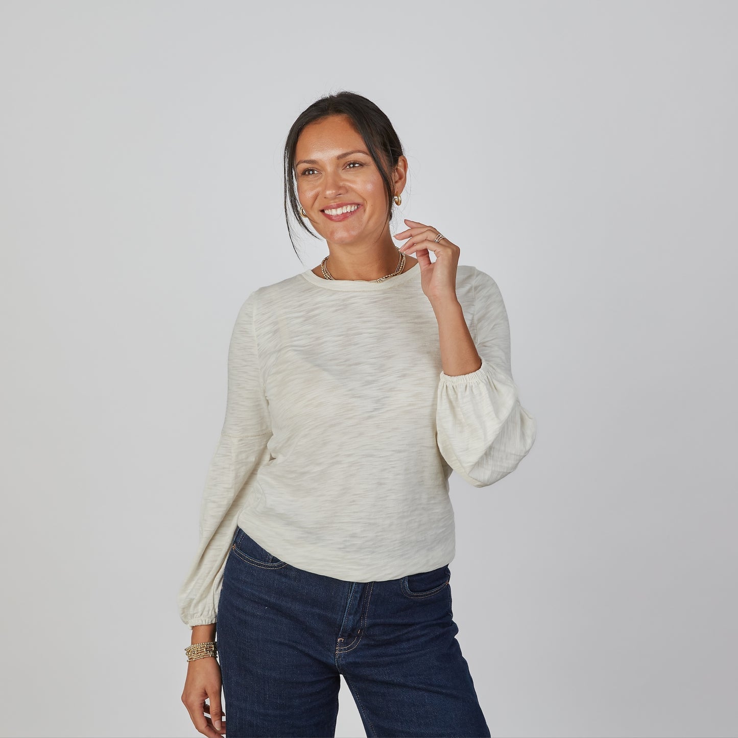 Linen English Popover Long Sleeve Top