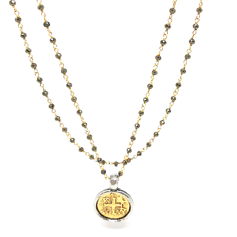 Gold Coin Pyrite Long Necklace