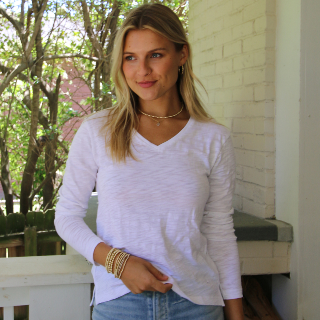 White Long Sleeve Jeans V
