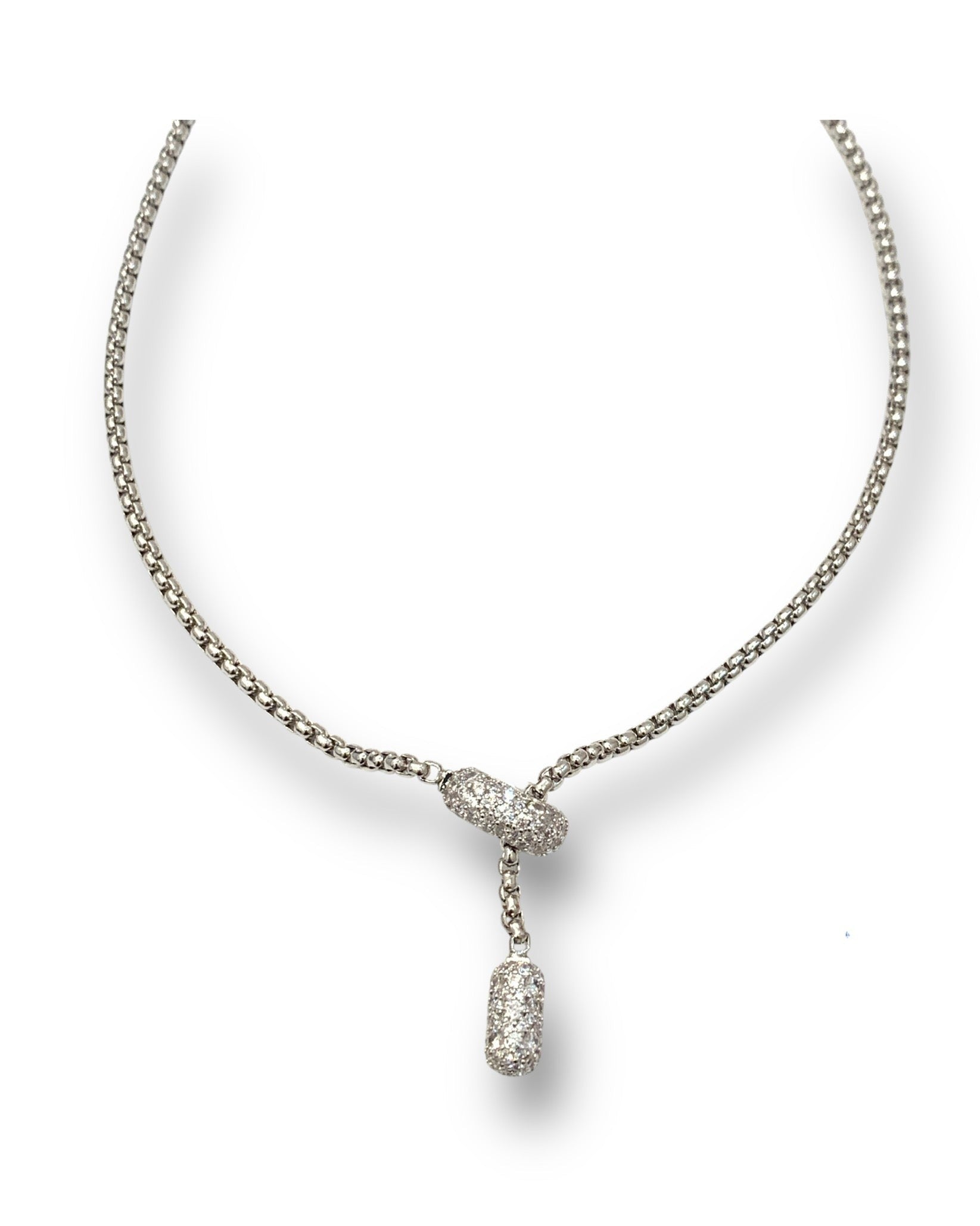 White Gold Maya Barrel Drop Necklace
