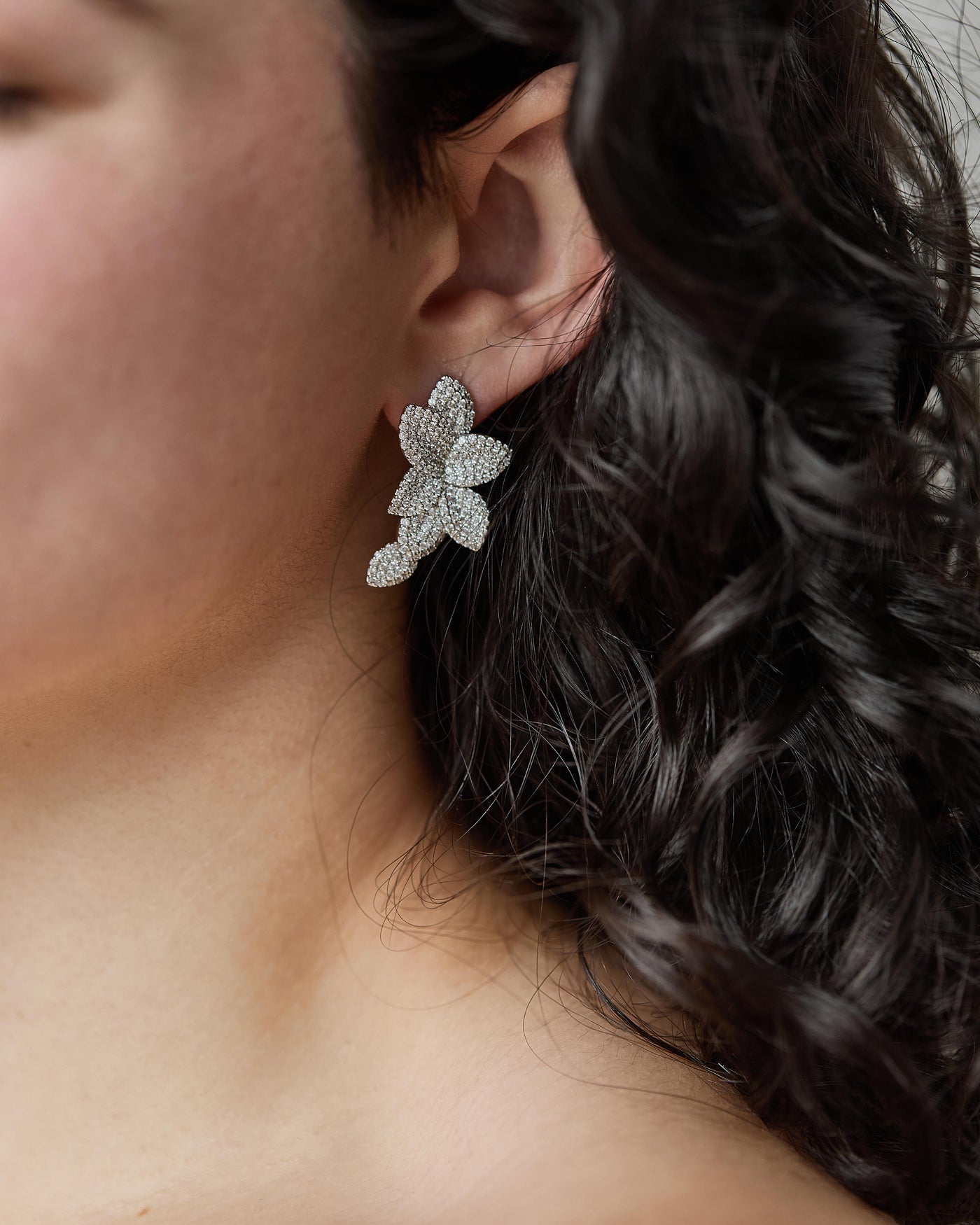 White Gold Mira Plumeria Earrings