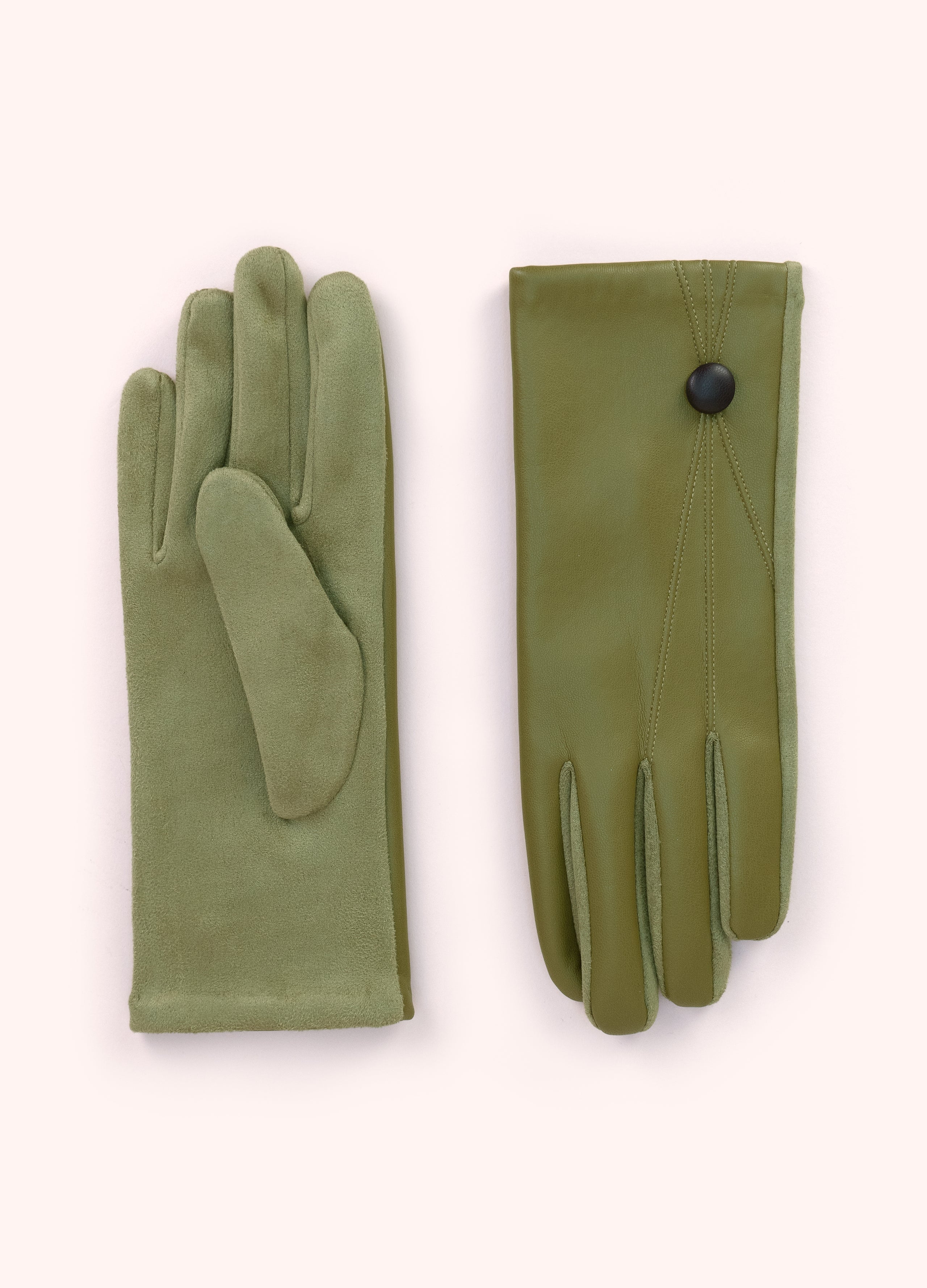 Moss Gloves with Stitching and Buttons