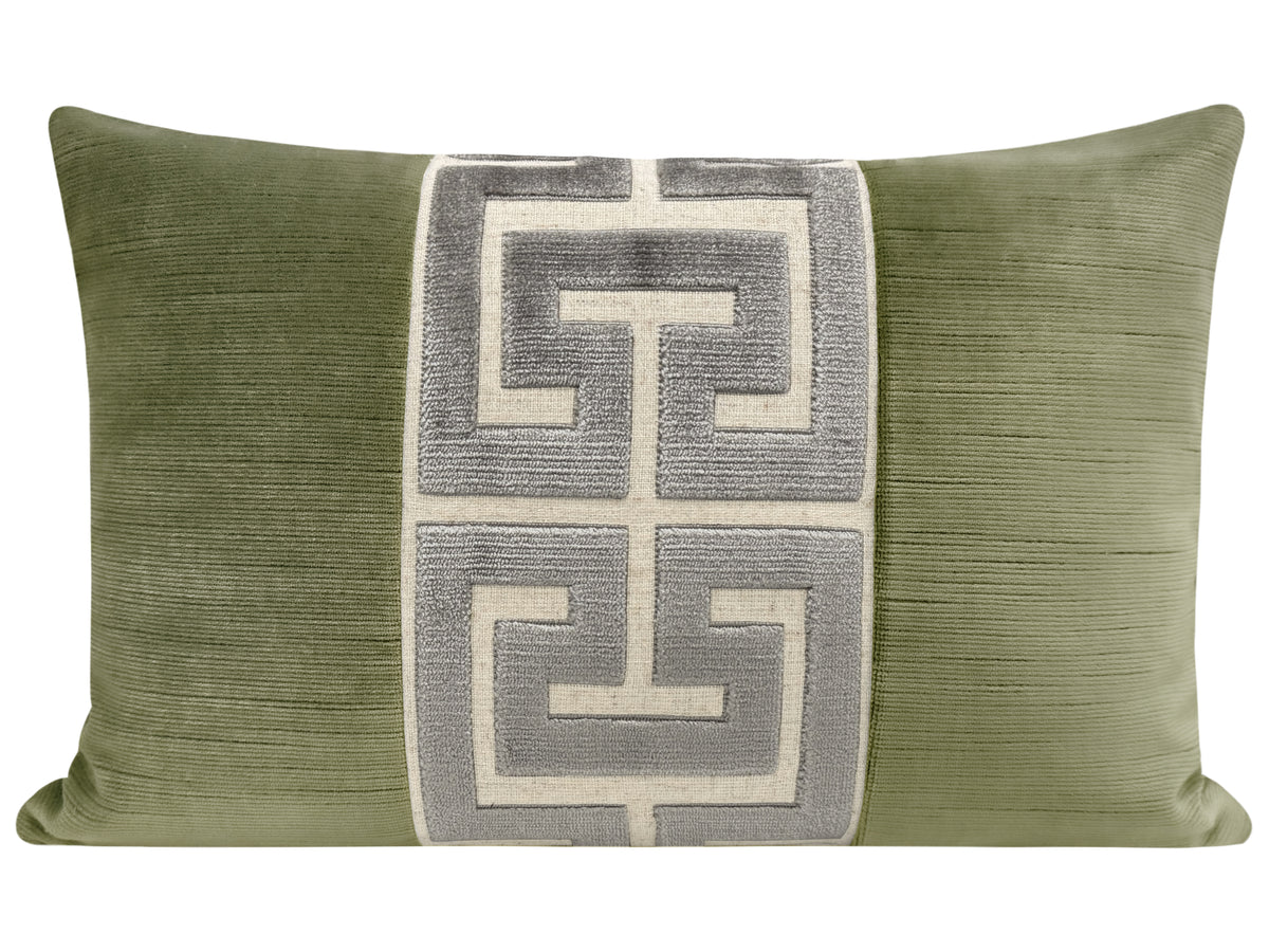 Moss & Graphite Greek Trim Lumbar Pillow