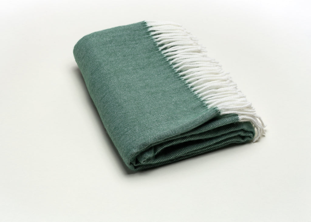 Moss Fringed Herringbone Throw