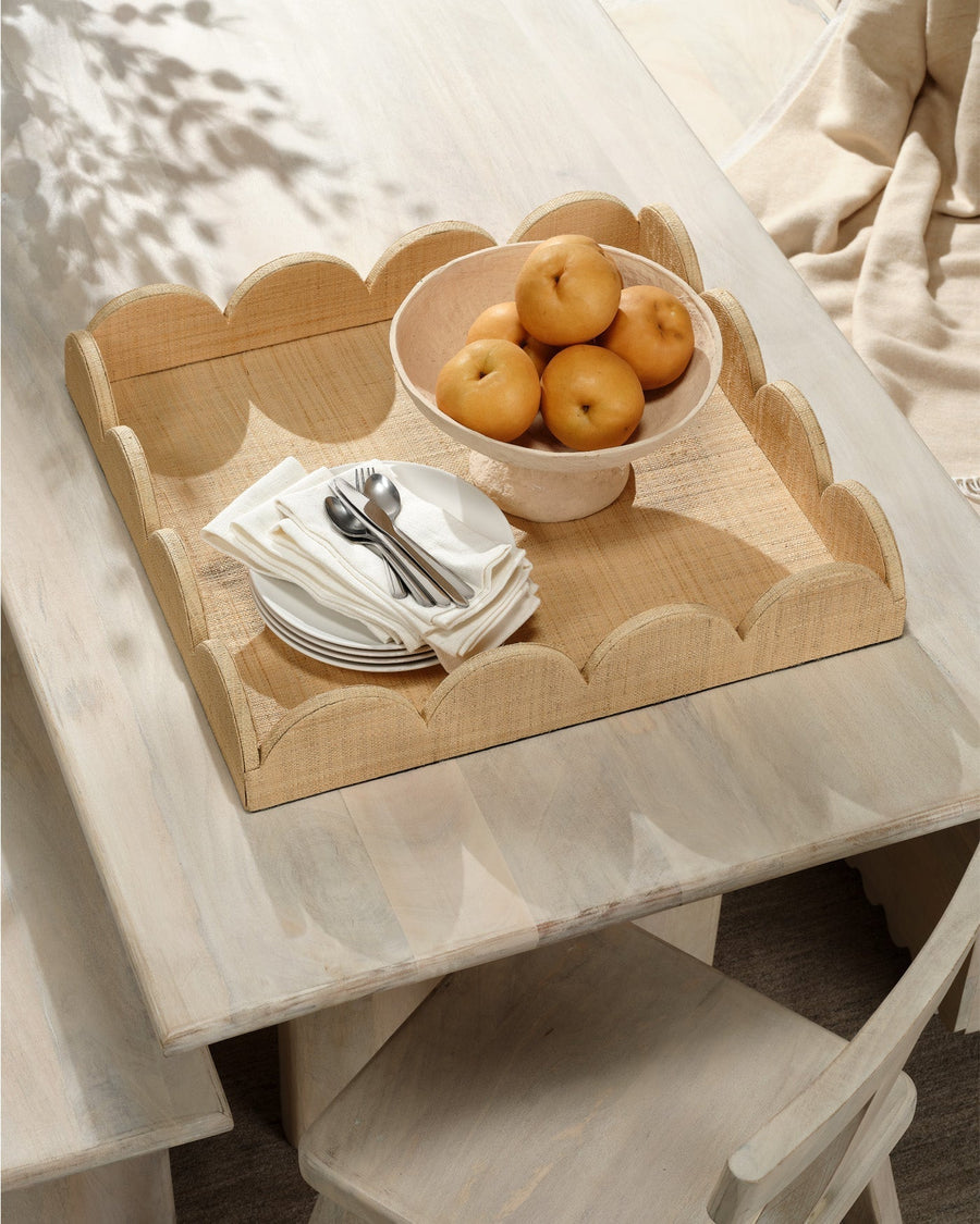 Large Natural Raffia Scalloped Tray