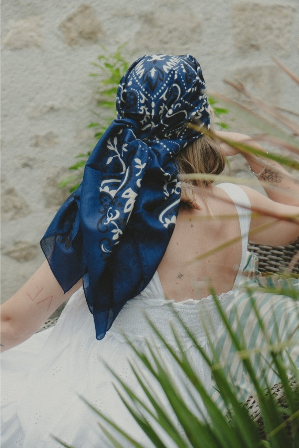 Navy Cotton Bandana Scarf