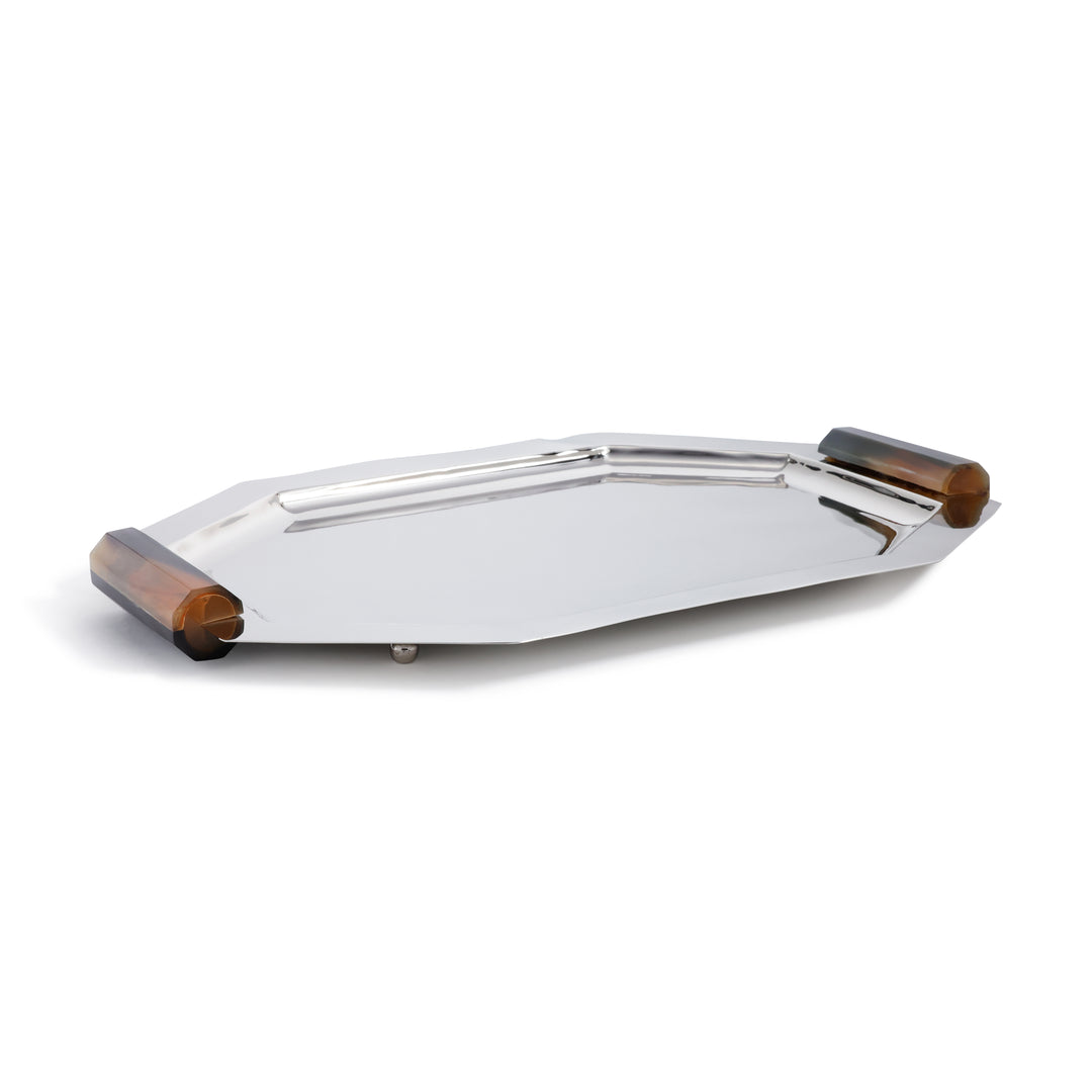 Nickel Octagon Tray with Horn Handles 14.75"