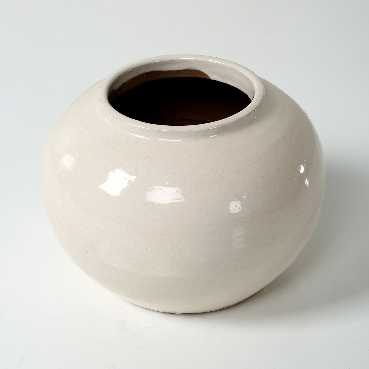 Off-White Ceramic Round Pot 5.9"H