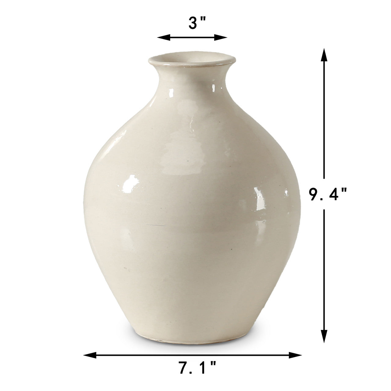 Off White Rounded Glazed Ceramic Vase 9.4"