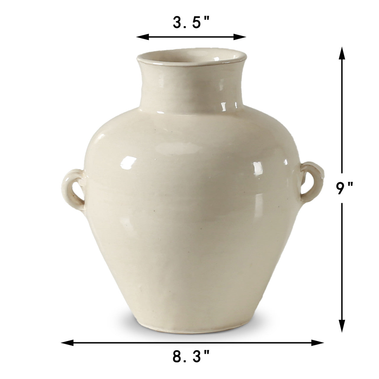 9"H Off-White Glazed Vase - 2 Handles