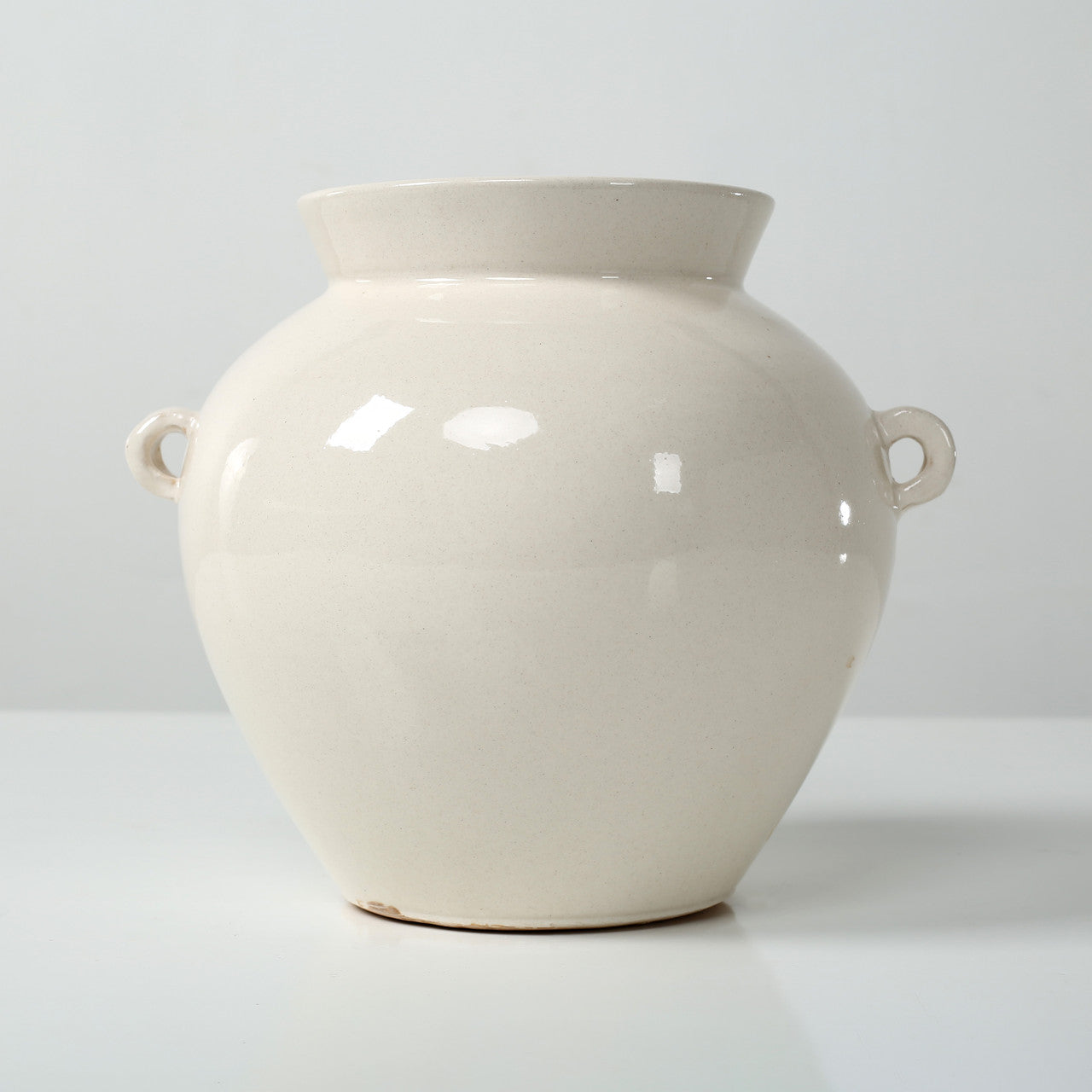 7.9"H Off-White Ceramic Pot - 2 Handles