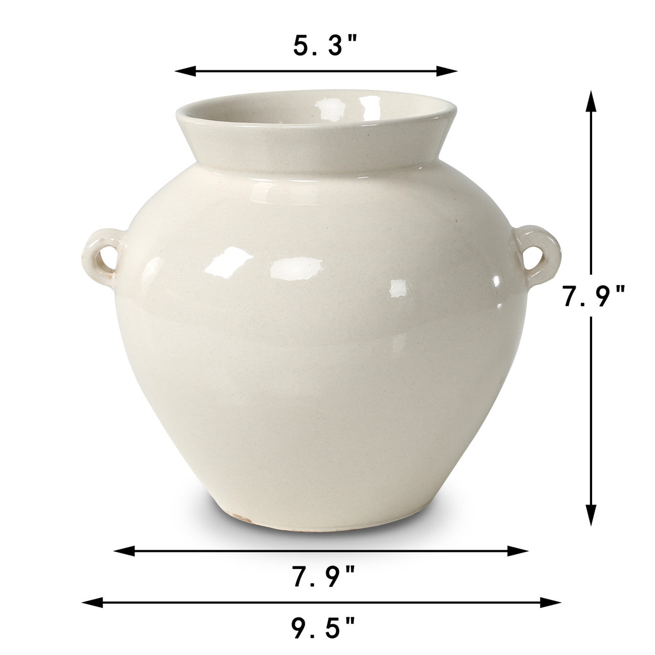 7.9"H Off-White Ceramic Pot - 2 Handles