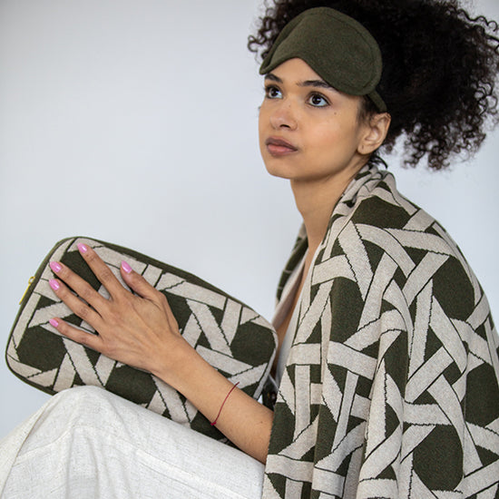 Olive Green Travel Blanket & Eye Mask Set