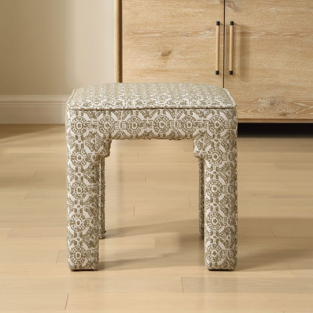 Small Olive Green Medallion Lattice Motif Bench