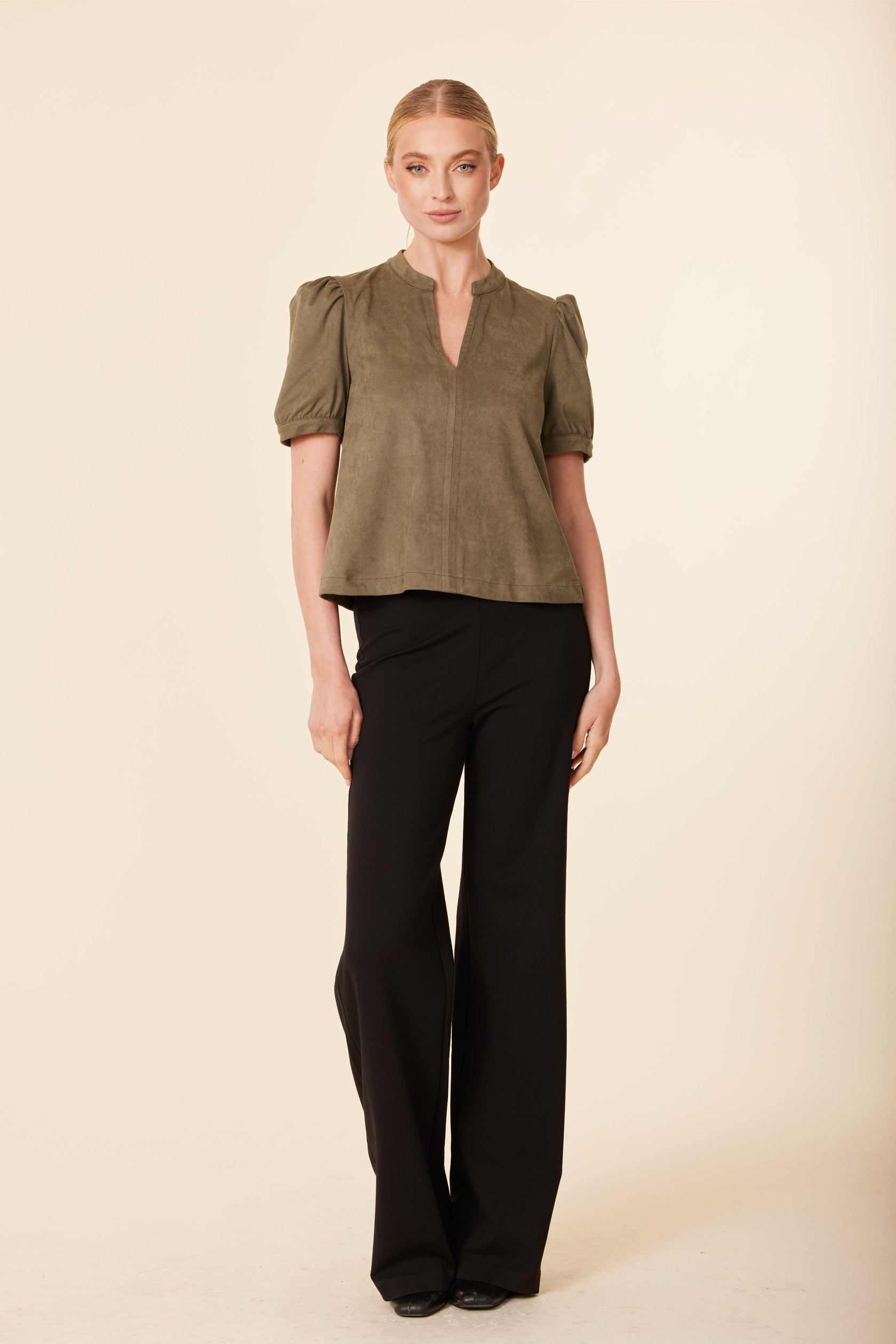 Olive Split Neck Top