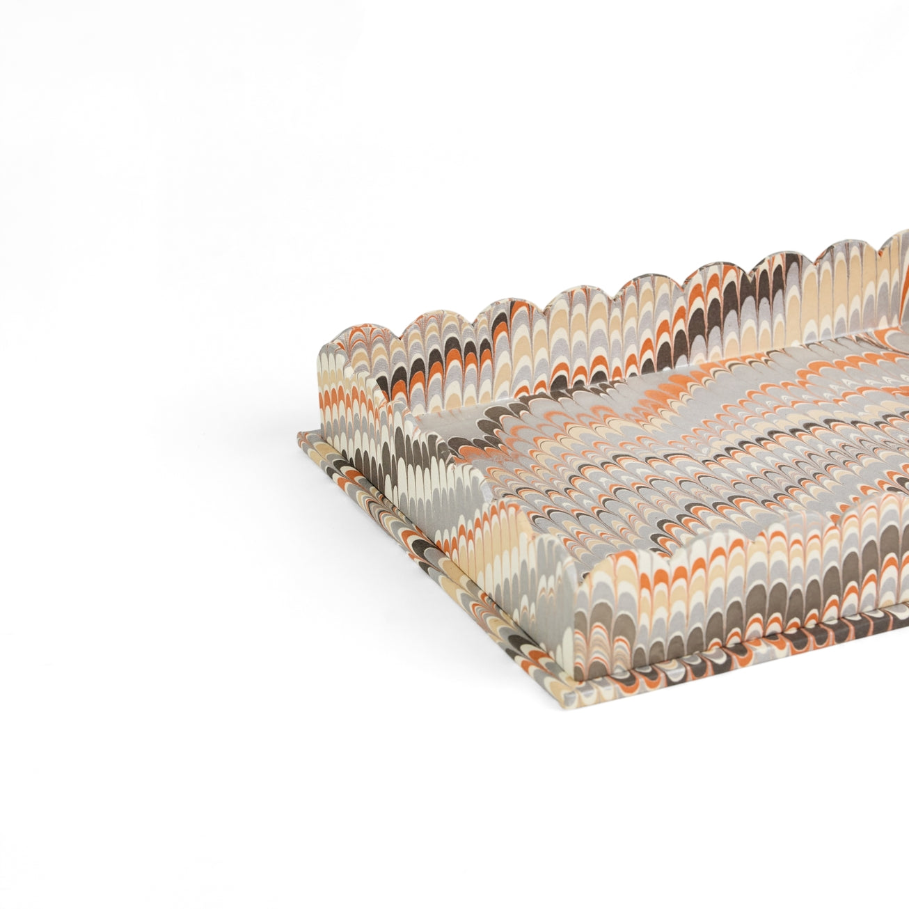 Orange Silver Scalloped Tray Set